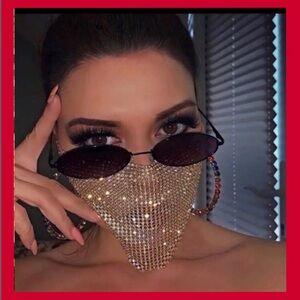 New Glam Gold simulated diamond chain dancer masquerade mask face chain mail